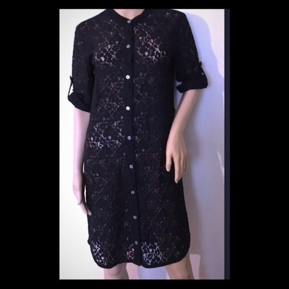 DKNY Black Lace Button Down Shift Dress Size XS
